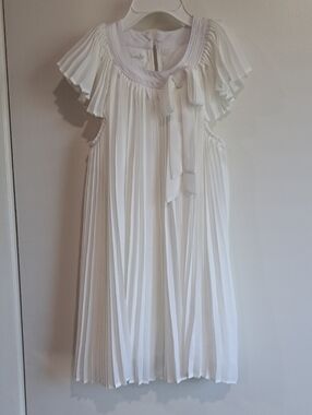 Mud Pie Elegant White Pleated Girls' Dress with Bow